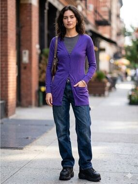 Rare Vintage Y2K H&M Divided Longline Cardigan - Royal Purple